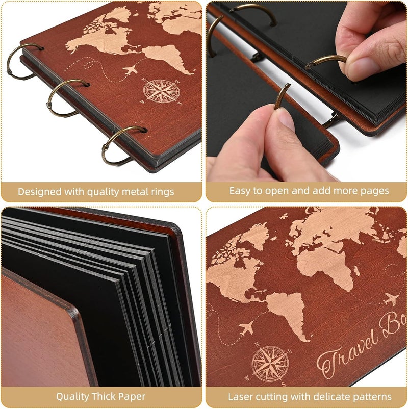 Giiffu Wooden Scrapbook Album for Travel Memories, DIY Photo Scrapbooking Book with Accessories, 100 Pages Personalized Adventure Memory Journal, Gift for Graduation, Birthday & Couples - Image 3